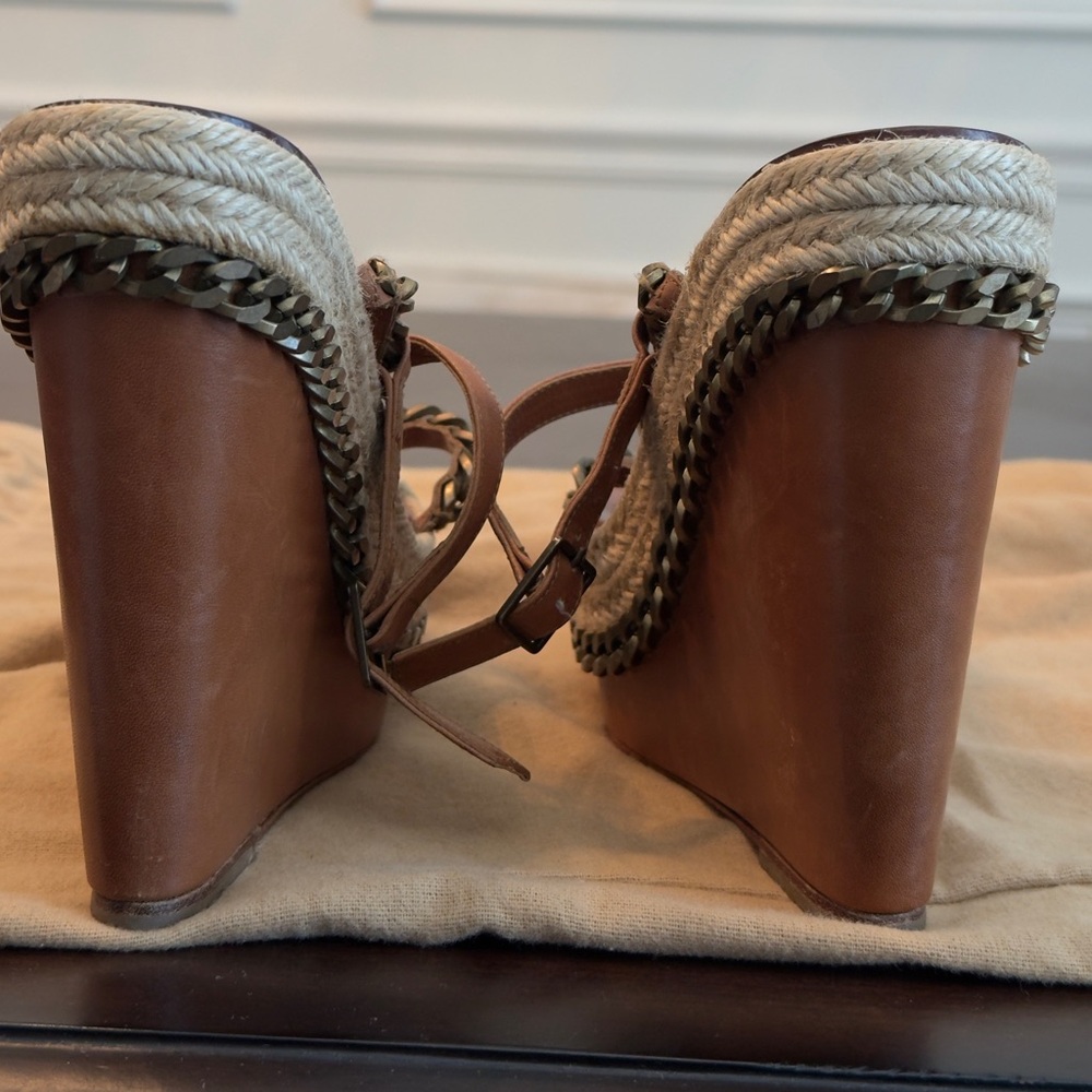 Christian Louboutin Brown Leather Espadrille Wedge Sandals with Gold Chain - Picture 3 of 6